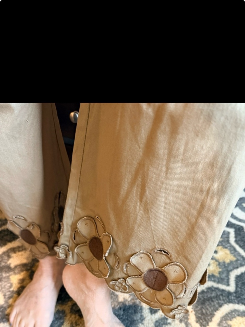 New nwt blue velvet khaki stretch embroidered hem pants S M L XL - Picture 3 of 3